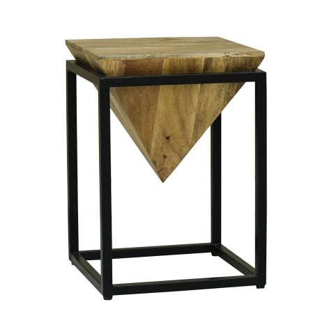 Ravi - Solild Mango Wood - Small - Diamond Top Stool - Metal Base