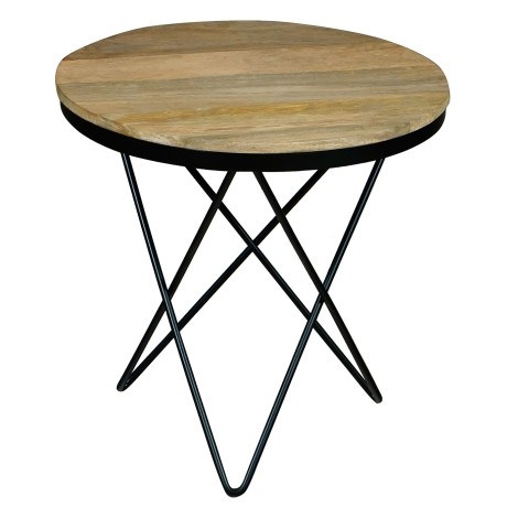 Ravi - Mango Wood - Round - Side Table / Lamp Table / End Table - Metal Star Legs