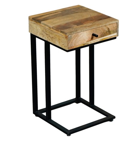 Ravi - Mango Wood - Small - 1 Drawer - Side Table / Lamp Table / End Table - Metal Base