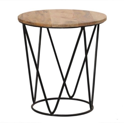 Ravi - Mango Wood - Small - Round Top - Side Table / Lamp Table / End Table - Metal Base