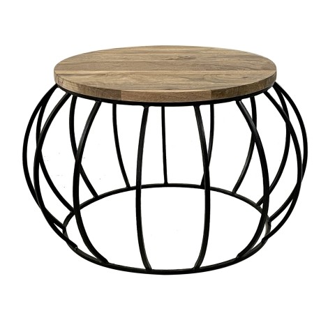 Ravi - Brown - Mango Wood - Industrial - Round Top - Coffee Table - Black Metal Base