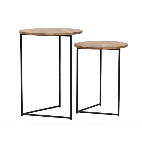 Ravi - Mango Wood - Large - Twin - Side Table / Lamp Table / End Table - Black Metal Legs