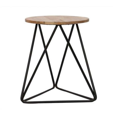 Ravi - Brown - Mango Wood - Industrial - Single - Bar Stool - Black Metal Base