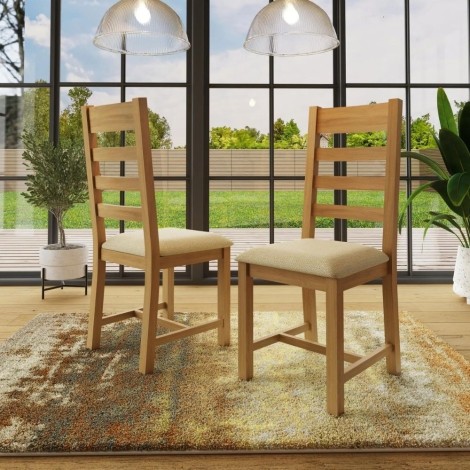 Robus Solid Oak Dining Chairs Slatted Back Fully Assembled – Pair of 2