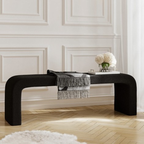 Ren - Black - Boucle Fabric - Large Curve Dining Bench