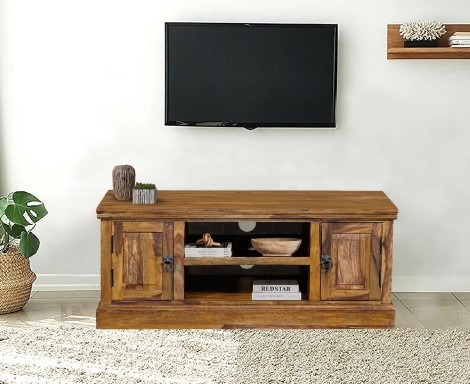 Ganga - Sheesham Wood - Honey Colour - 2 Door 2 Shelves - Medium Plazma TV Cabinet