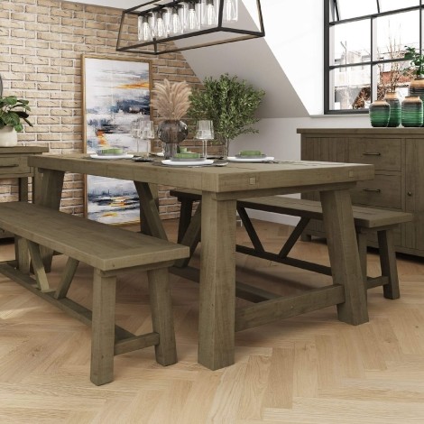 Saltash 2m Fixed Top Dining Table – Solid Reclaimed Natural Pine