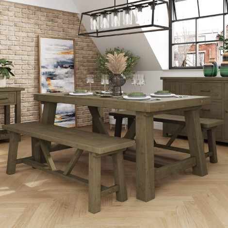 Saltash 1.6m Fixed Top Dining Table – Solid Reclaimed Natural Pine