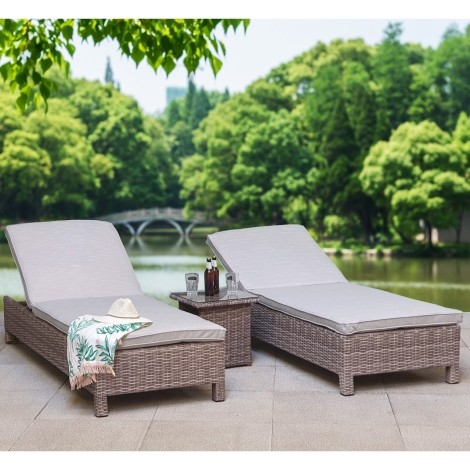 Sarena - Outdoor - Grey - Pair Of Sun Loungers and Side Table - Alexandra UV Treated Wicker