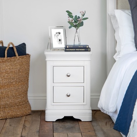 Sutton - Soft White - 2 Drawer - Small - Nightstand / Bedside Cabinet / Lamp Table - Sculpture Feet