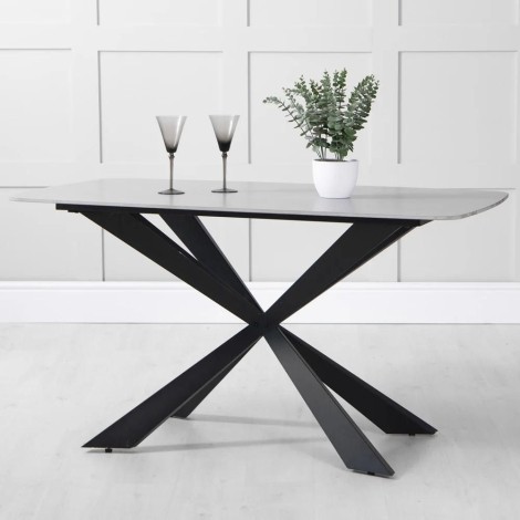 Rectangular - 140cm - Medium - Grey Sintered Stone Top - Dining Table - Black Base