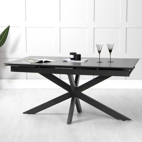 Rectangular - 1.6m/2.4m - Extending - Grey Sintered Stone Top - Dining Table - Black Base