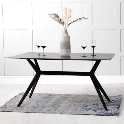 Rectangular - 1.5m/150cm - Grey Sintered Stone Top - Dining Table - Black Base