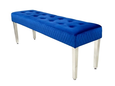 Majestic - Quilted - Blue Velvet - Bench - Chrome Legs 