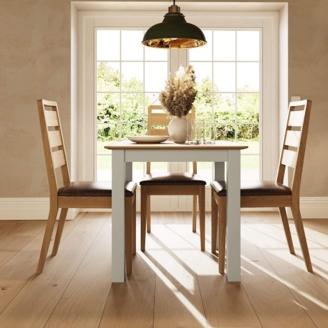 Taberno Solid Oak Square Dining Table Cream Linen