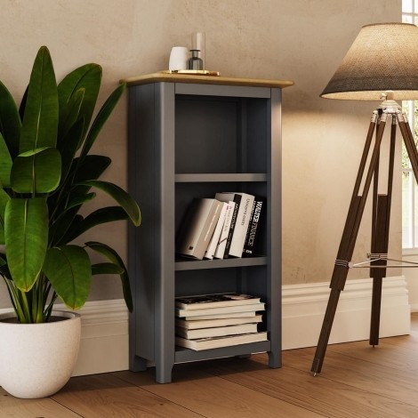 Taberno Solid Oak 3 Tier Bookcase Graphite Blue