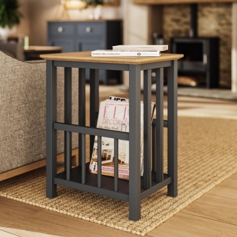 Taberno Solid Oak Magazine Rack Graphite Blue