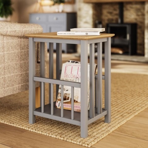 Taberno Solid Oak Magazine Rack Dove Grey