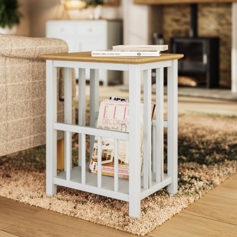 Taberno Solid Oak Magazine Rack Cream Linen