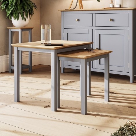 Taberno Solid Oak Nest Of 2 Tables Dove Grey