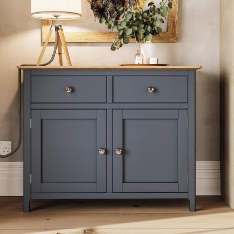 Taberno Solid Oak 2 Door 2 Drawer Sideboard Graphite Blue