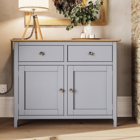 Taberno Solid Oak 2 Door 2 Drawer Sideboard Dove Grey