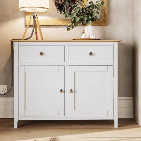 Taberno Solid Oak 2 Door 2 Drawer Sideboard Cream Linen