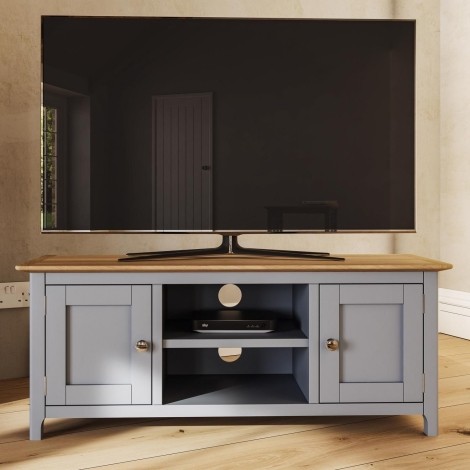 Taberno Solid Oak 2 Door TV Unit Dove Grey