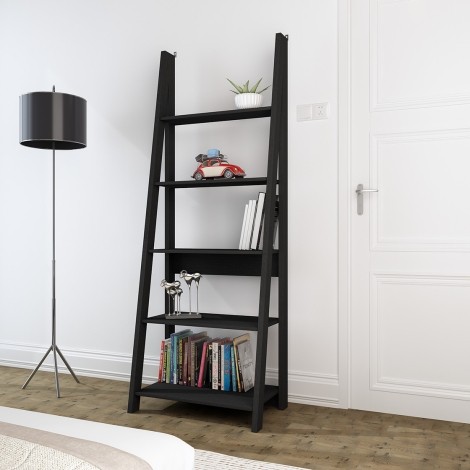 Tiva - 4 Shelves - Ladder Bookcase / Shelving Unit - Matt Black Finish