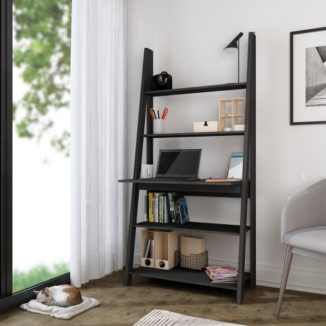 Tiva - 3 Shelves - Ladder Desk - Matt Black Finish