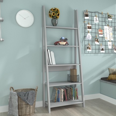 Tiva - 4 Shelves - Ladder Bookcase / Shelving Unit - Grey Finish