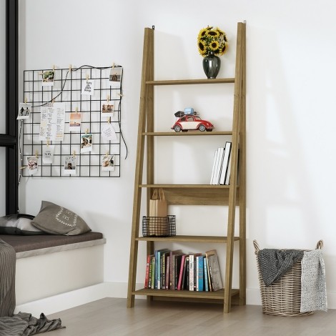 Tiva - 4 Shelves - Ladder Bookcase / Shelving Unit - Oak Finish