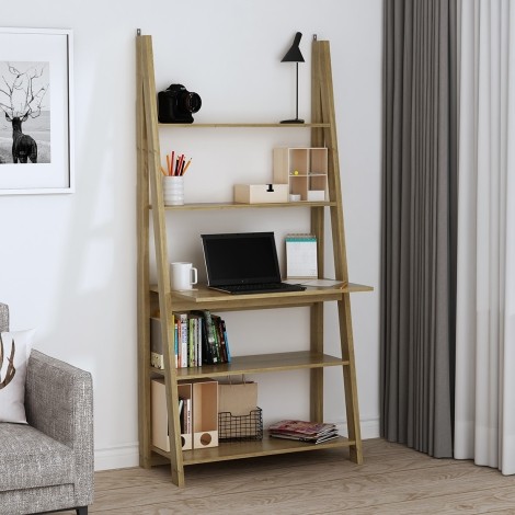 Tiva - 3 Shelves - Ladder Desk - Oak Finish