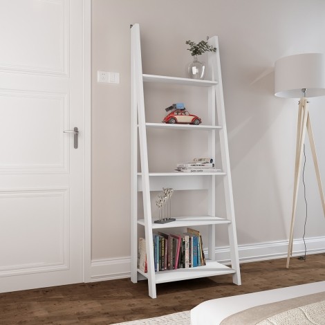 Tiva - 4 Shelves - Ladder Bookcase / Shelving Unit - White Finish