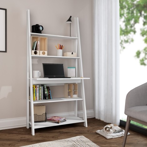 Tiva - 3 Shelves - Ladder Desk - White Finish