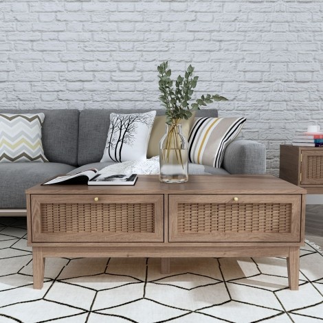 Bordeaux Wood & Rattan Coffee Table