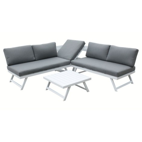 Kimmie - Outdoor - White - Corner Sofa with Adjustable Head Rest and Coffee Table - Powder Coated Aluminium