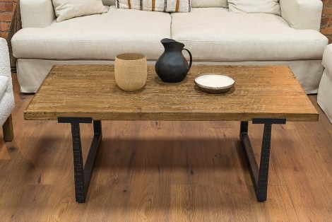 Bolton Reclaimed Pine - Rectangular - Coffee Table - Hand-Hammered Iron Legs