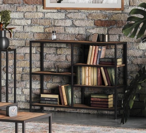 Ooki - Low - Reclaimed - Open Bookcase - Laquer Finish - Steel Frame