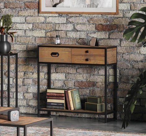 Ooki - Small - Reclaimed - 3 Drawer & 1 Lower Shelf - Console Table - Laquer Finish - Steel Frame