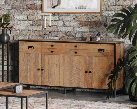 Ooki - Large - Reclaimed - 6 Drawer & 4 Door - Sideboard - Laquer Finish - Steel Frame