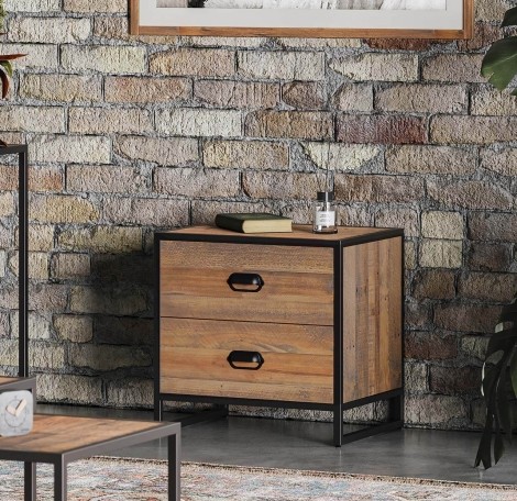 Ooki - Reclaimed - Modular Low Chest of 2 Drawers - Laquer Finish - Steel Frame