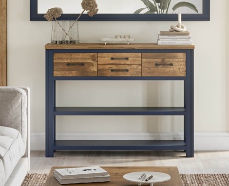 Splash Of Blue - Painted - Reclaimed - Low Bookcase / Hall Table / Side Table - 4 Drawer & 2 Fixed Shelves