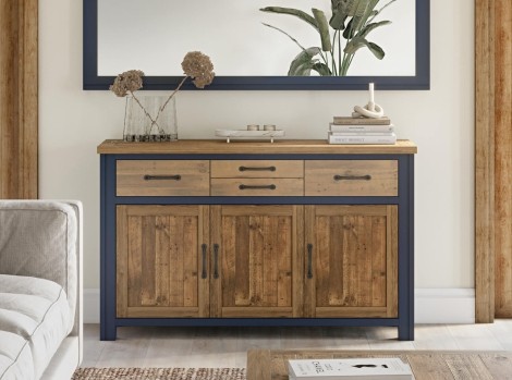 Splash Of Blue - Painted - Reclaimed - 3 Door 4 Drawer Sideboard