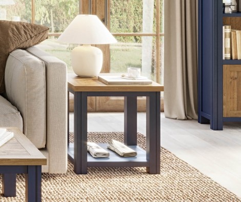 Splash Of Blue - Painted - Reclaimed - Lamp Table With Lower Shelf