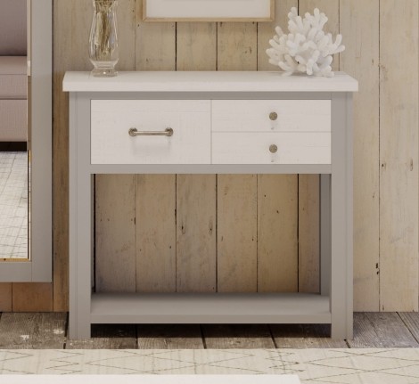 Greystone - Painted - Rectangular - Hall Console Table with Shelf - Distressed White Top - 3 Drawer