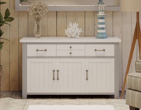 Greystone - Painted - Rectangular - Sideboard  - Distressed White Top - 3 Door 4 Drawer