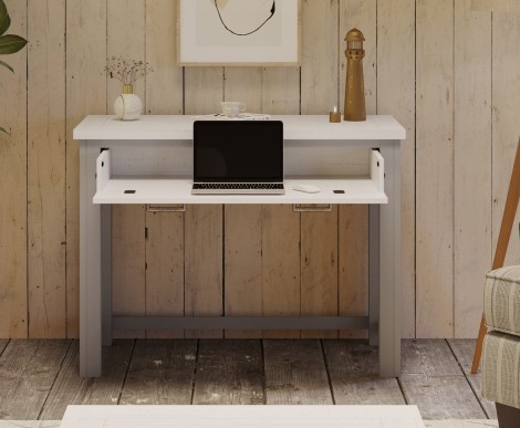 Greystone - Painted - Rectangular - Hidden Spacesaver Desk - Distressed White Top - 1 Drawer