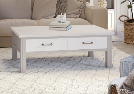 Greystone - Painted - Rectangular - Coffee Table - Distressed White Top - 4 Drawer