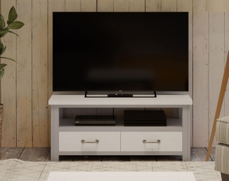 Greystone - Painted - Widescreen Television Cabinet - Distressed White Top - 2 Drawer